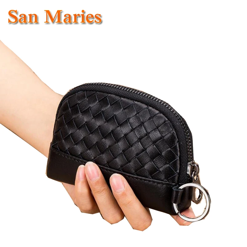 

San Maries Guaranteed 100% Sheep Skin Zipper Key Purse European And American Card Wallets Keychain Multi-function Coin Purses