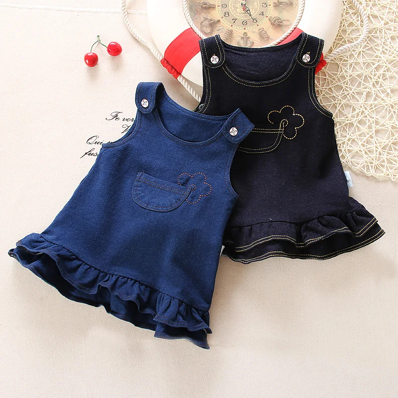 

BibiCola 2019 new newborn strap dress toddler baby girl denim dress spring infant girl fashion pocket decoration cowboy dress