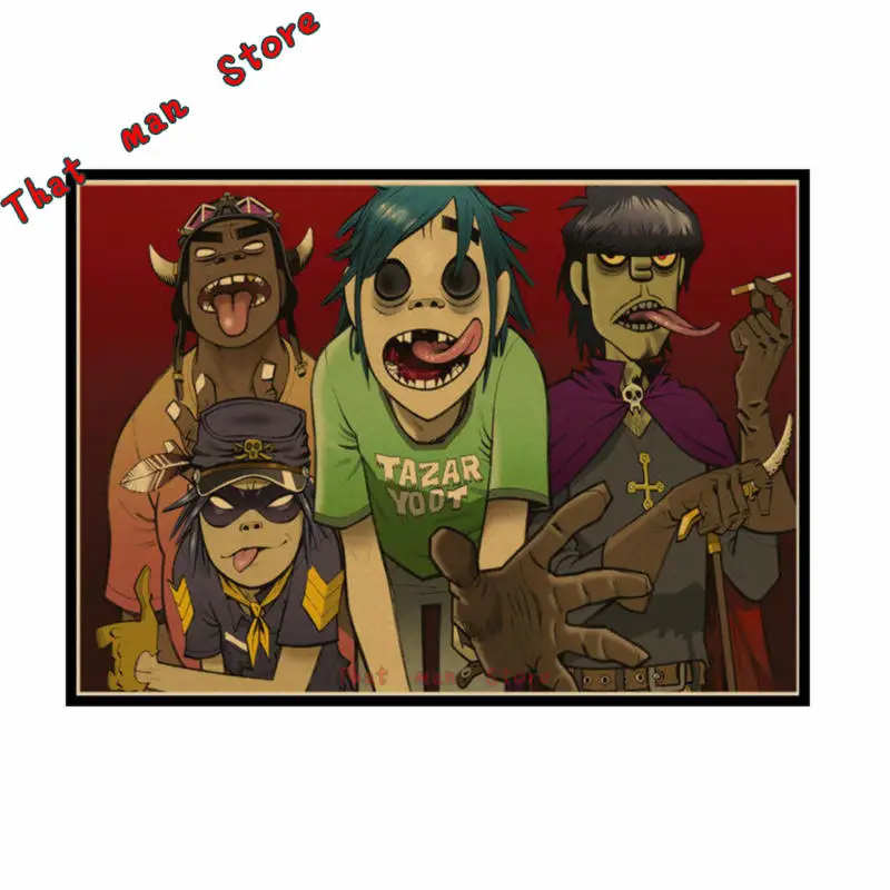 Gorillaz urchin хип-хоп рэп рок музыкальная группа плакат в стиле ретро из крафт-бумаги бар кафе спальня Арт плакат 42*30 см без рамки