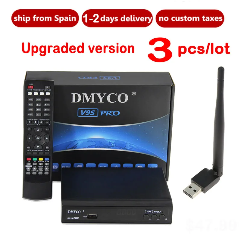 

3pcs Satellite TV Receiver decoder V9s pro DVB-S2 + free 3 pcs USB Wfi account support Europe full powervu better than V8 Super