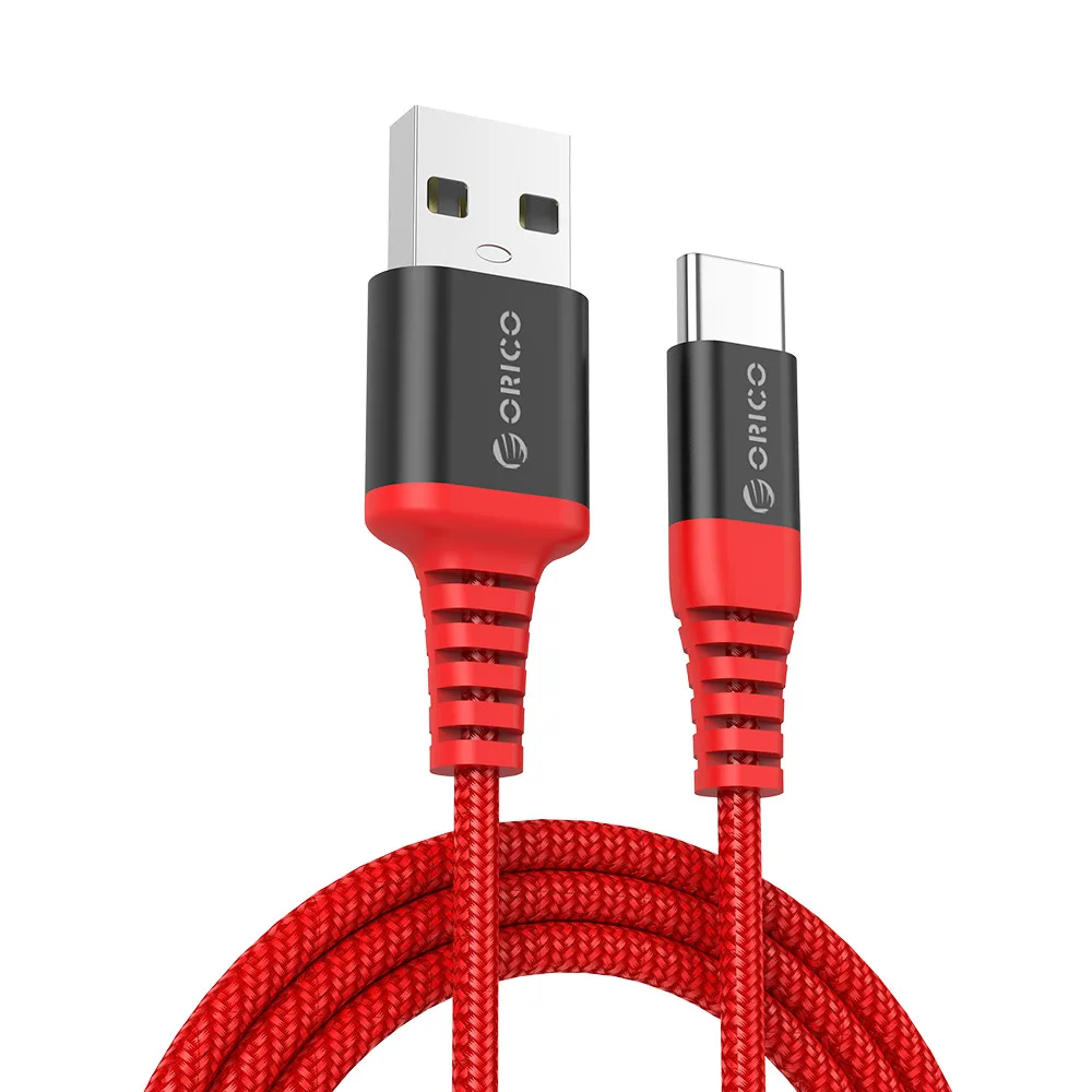 Кабель ORICO type-C-USB-A, 1 м/3 фута, зарядный шнур, USB-C, кабель для синхронизации данных, макс. 3 А, для смартфона, планшета, материя, черный/красный - Цвет: Red Color