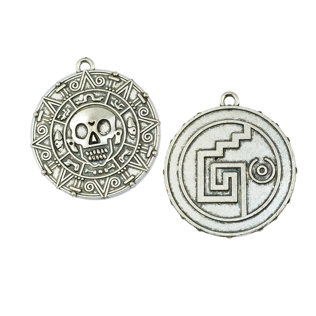 6 Pieces Caribbean Movies Cursed Aztec Coin Medallion Skull Necklace Pendant DIY Jewelry Making