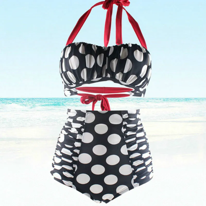 50s Style Bathing Suit, Polka Dots High waisted woman swimsuit