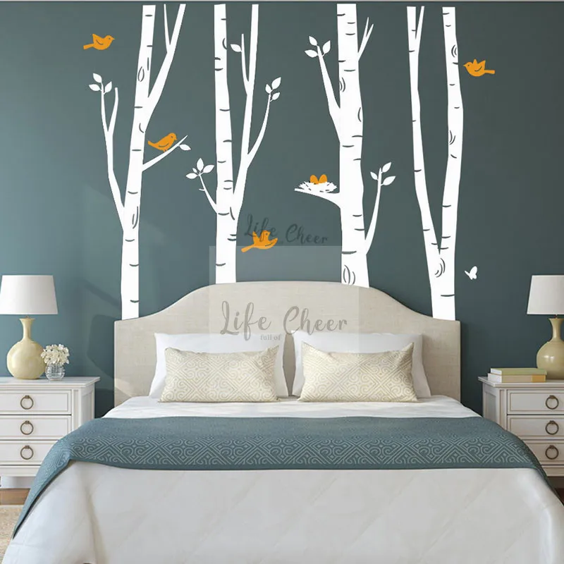 Tall Birch Trees With Deers Wall Sticker Nursery Kids Room Decor Wild Amimal Flying Birds Tree Vinyl Decals AC226 | Дом и сад