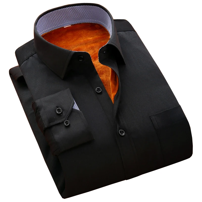 Зимние утолщенные теплые мужские рубашки черного цвета модные Лоскутные рубашки с длинными рукавами деловые люди рубашки