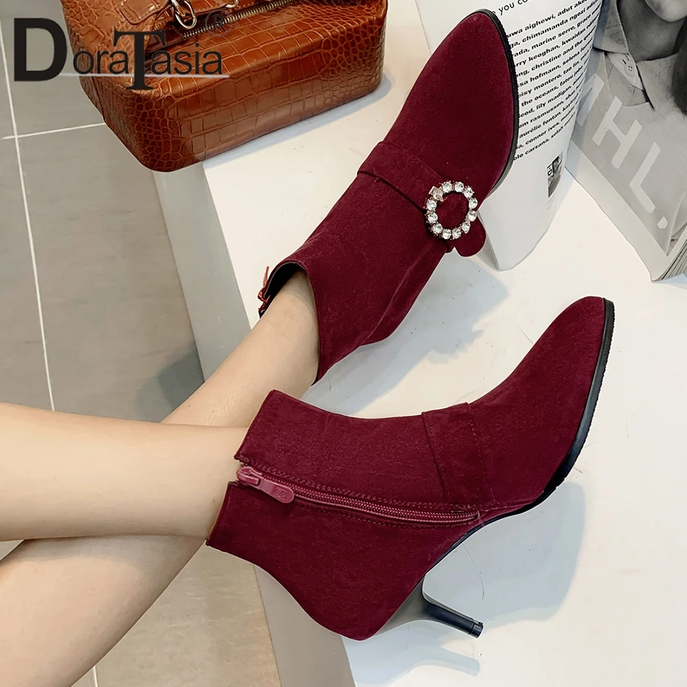 

DORATASIA 2019 Plus Size 34-48 Hot Sale Party Wedding Boots Woman Shoes Women Zip Up Thin Heels Add Fur Warm Winter Shoes Women