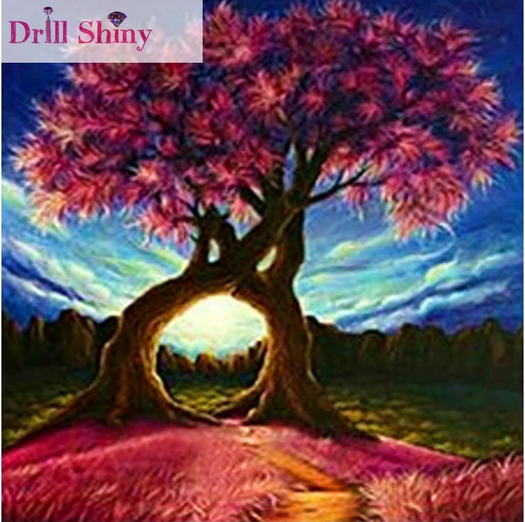 

CNA 5D Diy Diamond Painting Lover Tree Landscape Full Square Mosaic Diamonds Cross Stitch Ribbon Embroidery Needlework Home Deor