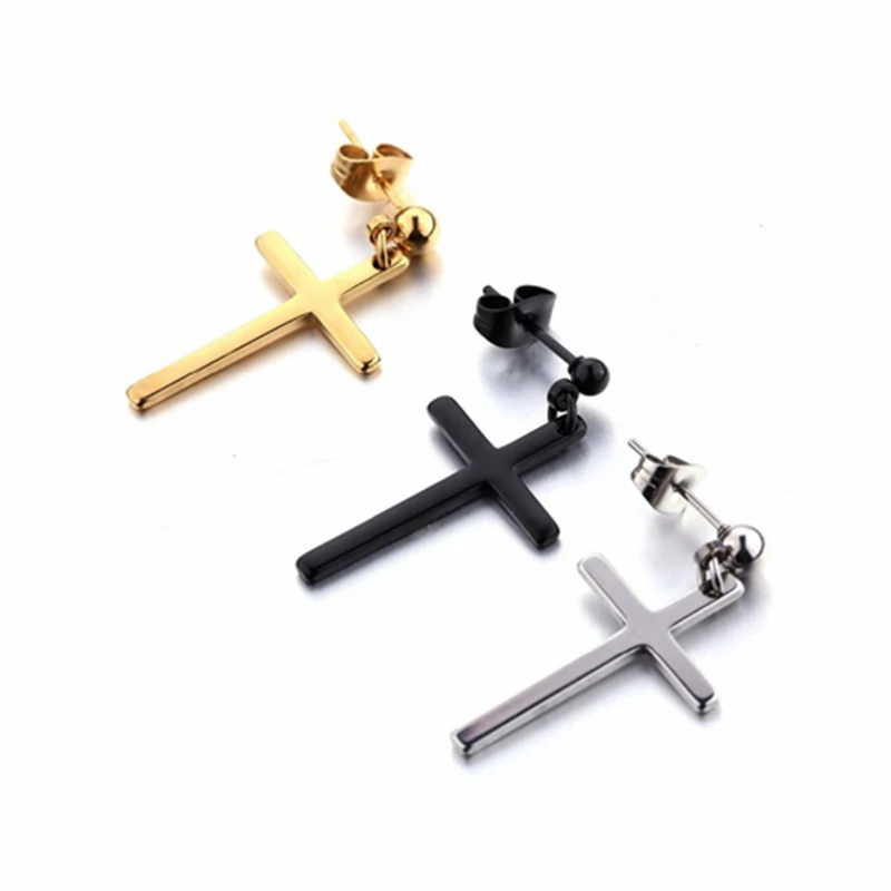 

New Arrival Cross Earrings Unisex Cool Ear Piercing Earring Jewelry Stainless Steel Cross Pendant Stud Earrings for Women Men