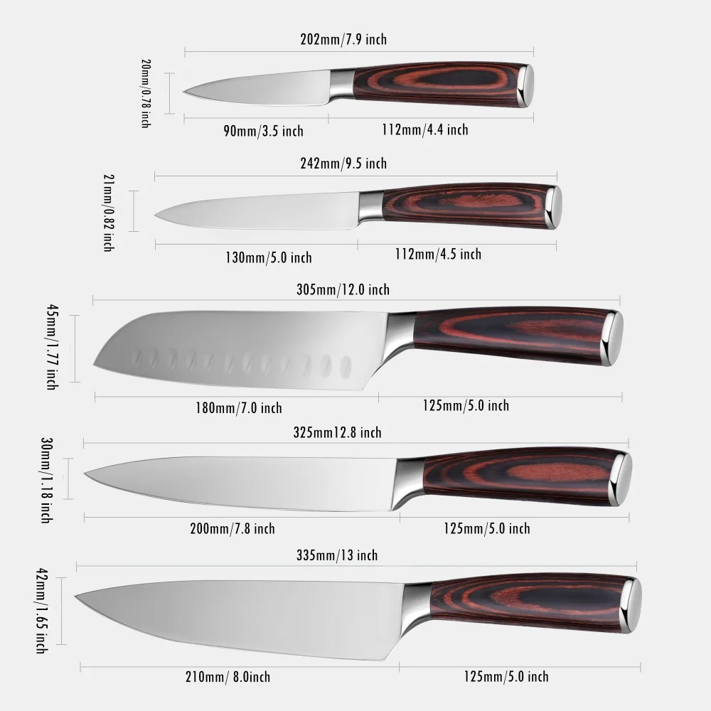 Mokithand 5pcs Kitchen Knife Set Professional Japanese Chef Knives 7CR17 High Carbon Stainless Steel Meat Santoku Paring Knife