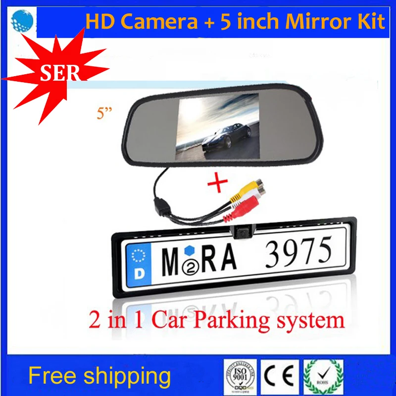 

Promotion 5'' HD Display Mirror Monitor For Rear View Camera European License Plate Night Vision Backup Parking Reverse camera