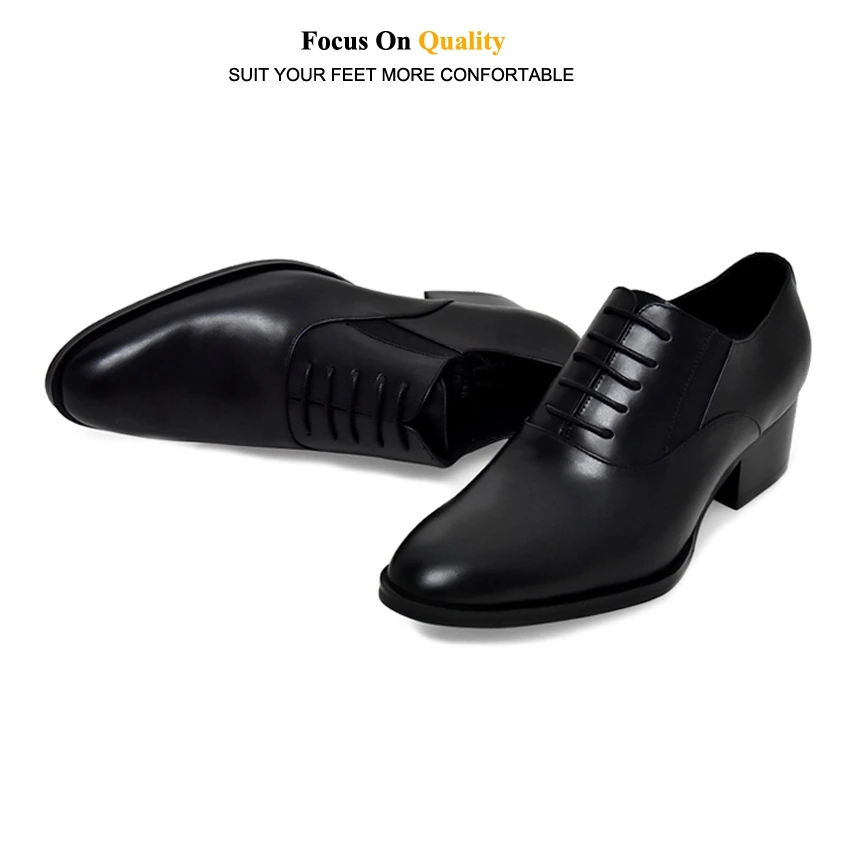 Новинка; Мужская обувь в британском стиле из натуральной кожи; официальная обувь; оксфорды с круглым носком ручной работы на высоком каблуке; Мужская Свадебная обувь; HQS201