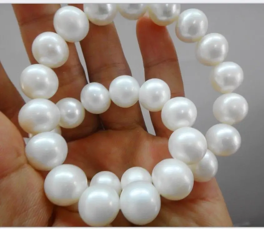 

huge 18"12-15mm natural freshwater genuine white near round pearl necklace 925silver