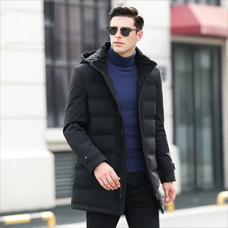

Men's Winter Duck Down Jacket Hoodied Thick Warm Down Coat with Hat Detachable Selected Feather Clothing for Men Male 8841 New