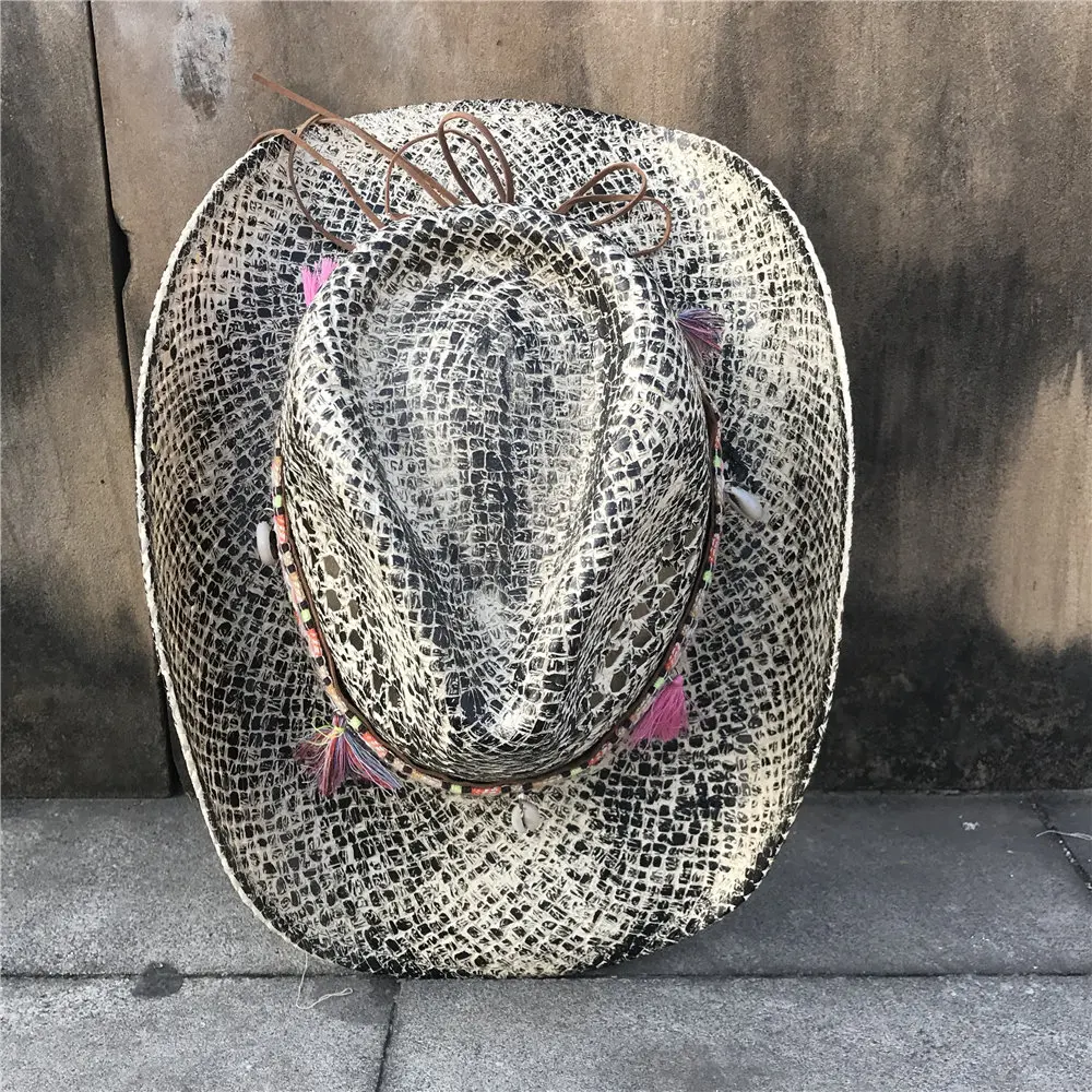 Женская соломенная шляпа Sombrero Hombre ковбойская в ковбойском стиле с отверстиями