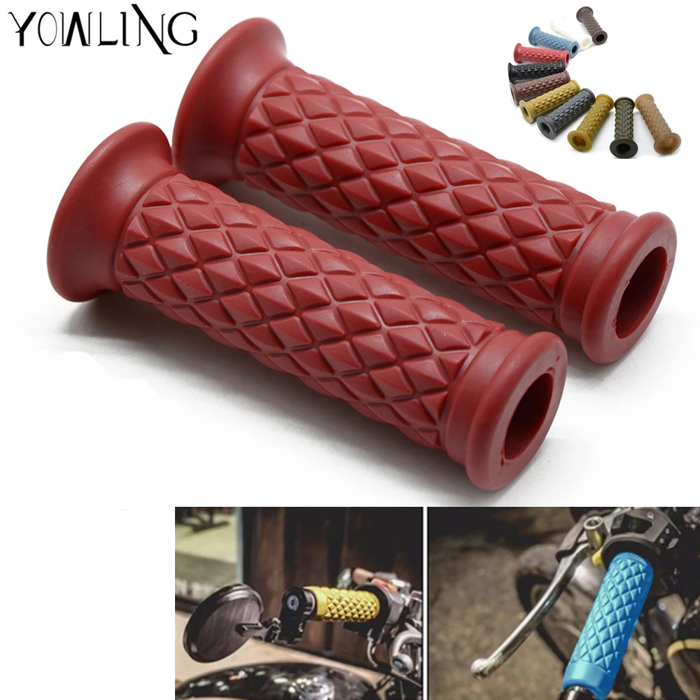 1 Pair 7/8 " Motorcycle Universal Rubber Black/Brown Handlebar Hand Grip Bar End For Cafe Racer Street&Racing Motorcycle