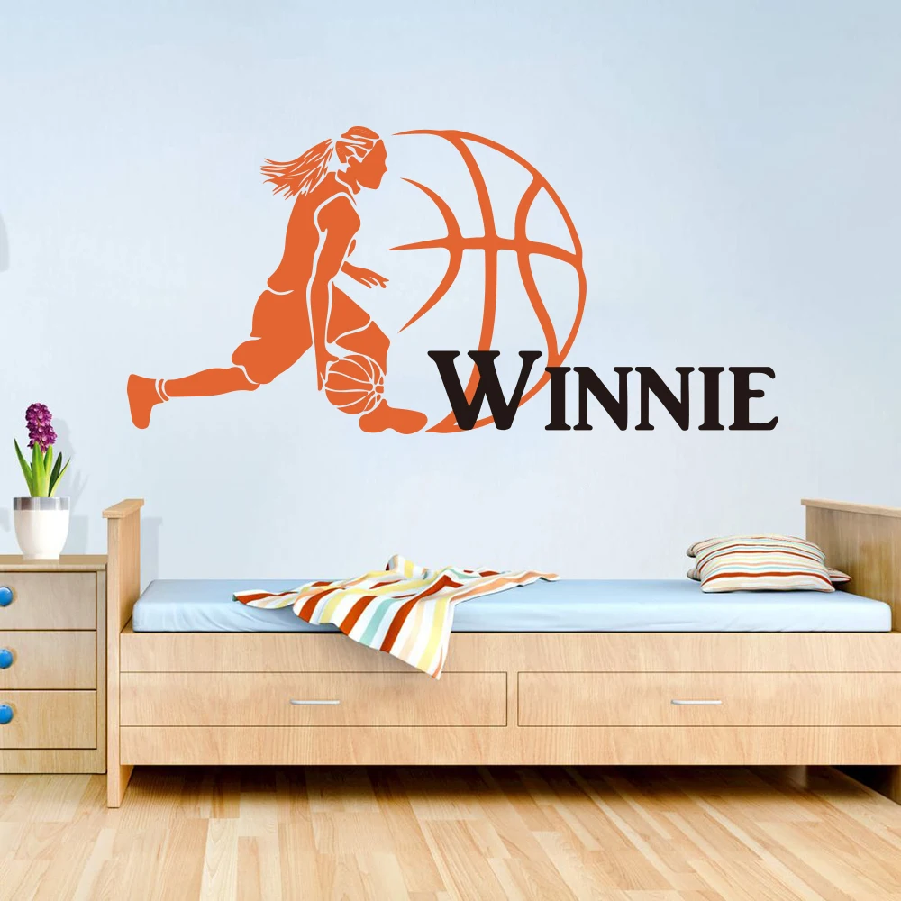 Custom Name Basketball Girl Wall Decal Girl Room Kids Room Personalized Name Jordan Basketball Sport Wall Sticker Bedroom Vinyl (2)