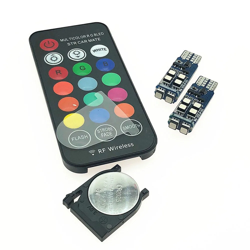 Keyecu 1 комплект пульт дистанционного управления RGB T10 W5W 3535 10SMD RF блестящий красочный для автомобиля светодиодный габаритный светильник