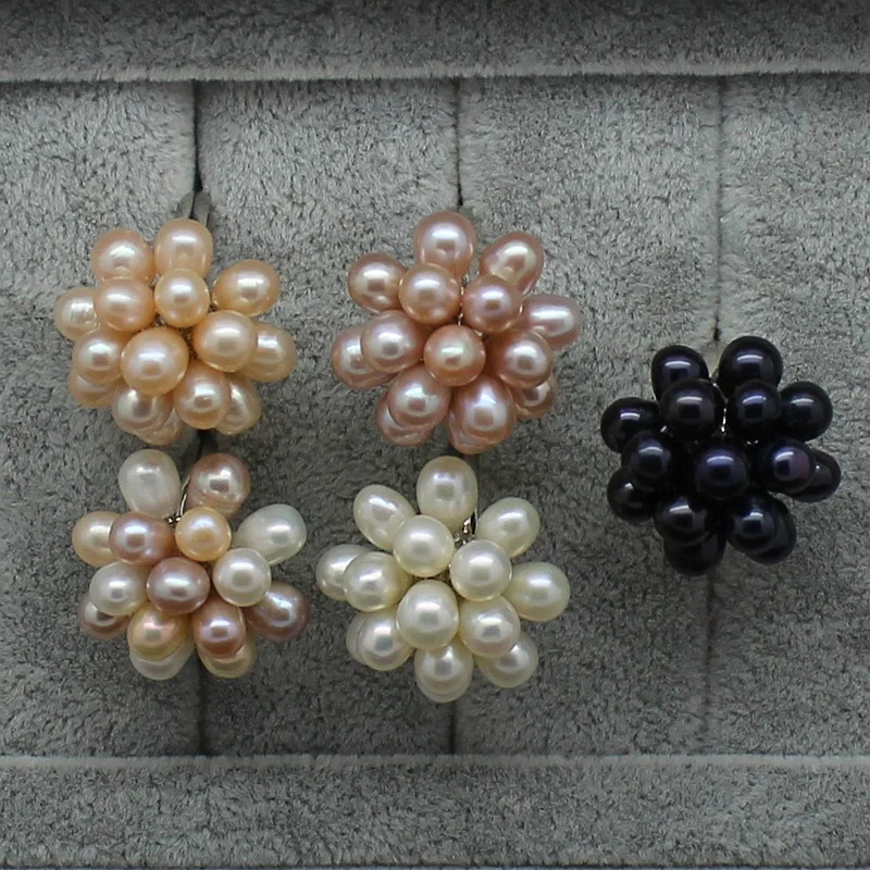 Hot Sell Fashion Real Pearl Ring Water Drop Natural Freshwater Pearl Flower Adjustable Wedding Pearl Ring For Women Jewelry Gift