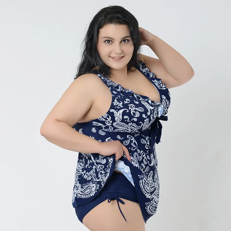 

2019 New Plus Size Tankini set Women Swimwear Two Piece Print Halter Swimsuit Swimming Dress Bathing Suit 4XL--8XL