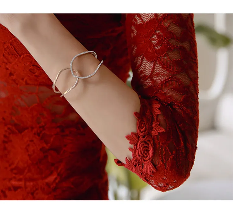 Плюс Размеры облегающее Бандажное платье 2018 Для женщин осень красный половины рукав o-образным вырезом кружева Элегантный вечерние