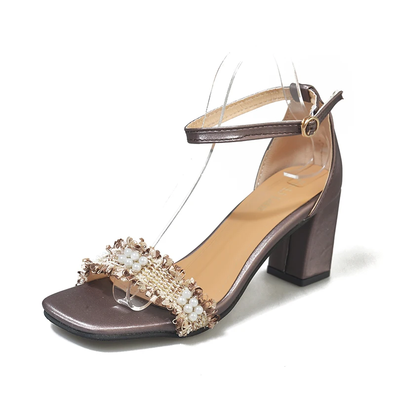 

Fashion Heels Women Sandals 2019 New Ankle Strap Buckle Pearl Summer Shoes Women Open Toe Sexy High Heels Party Dress Sandals