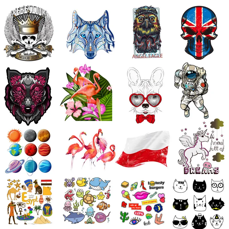 

ZOTOONE Cartoon animal heat transfer vinyl patch stick iron transfer clothes fabric flamingo astronaut skull sticker hot press D
