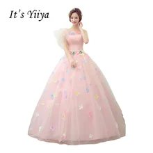 It’s Yiiya Pink Strapless Wedding Dresses Ball Gown Appliques Floor Length Color Bridal Frocks Vestidos De Novia Casamento HL019