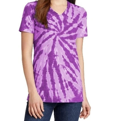 Port & Co LPC147V Ladies Tie Dye V Neck Tee Purple - Small (1)