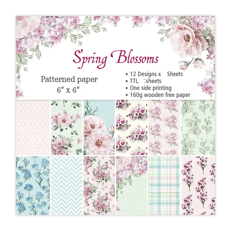 

KLJUYP 12 Sheets Spring Blossoms Scrapbooking Pads Paper Origami Art Background Paper Card Making DIY Scrapbook Paper Craft