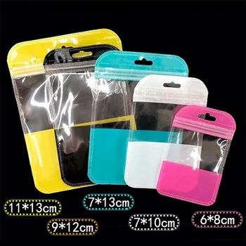 

100Pcs Colorful Self Sealable ziplock Bag Hang Hole Electronic Products Accessories Storage Bag Clear Window Package Bag 4 Sizes
