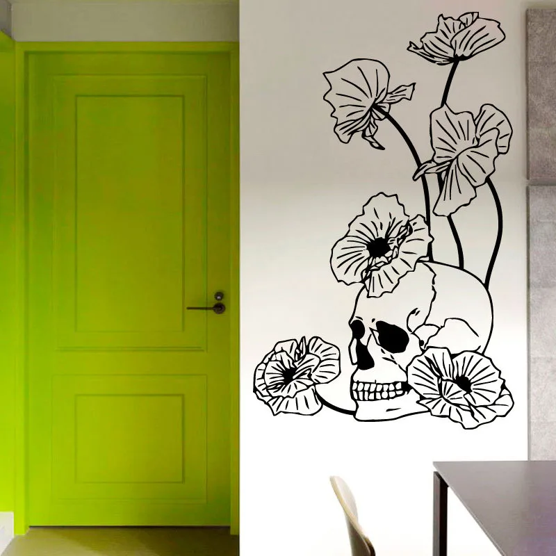 

ZOOYOO Poppies Flowers Wall Decals Skull Decoration Creative Stickers Home Decor Living Room Bedroom Art Murals