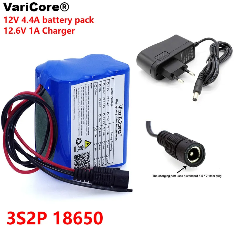 VariCore 12 v 4,4 Ah 4400mAh 18650 перезаряжаемые батареи 12V с литиевая батарея BMS пакет Защитная плата+ 12,6 V 1A зарядное устройство