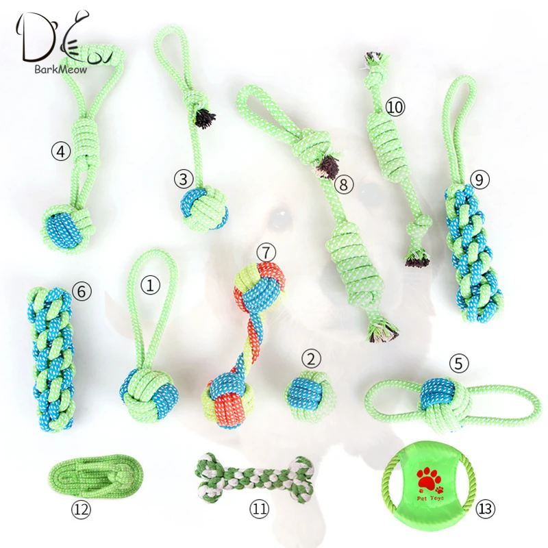 

BarkMeow 13 Style Cotton Rope Pet Dog Toy Chew Clean Teeth Outdoor Traning Fun Playing Green Rope For Large Small Dog Cat BM027