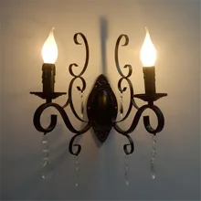 Lámpara de pared vintage clásica europea, cuerpo de hierro forjado negro, candelabro decorativo de cristal, accesorio de luz de pared para sala de estar dormitorio escaleras