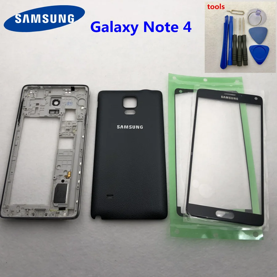 

for Samsung Galaxy Note 4 N910 N910F N9100 Full Housing Case Replacement Middle Frame Bezel Back Cover note4 N910 Front glass