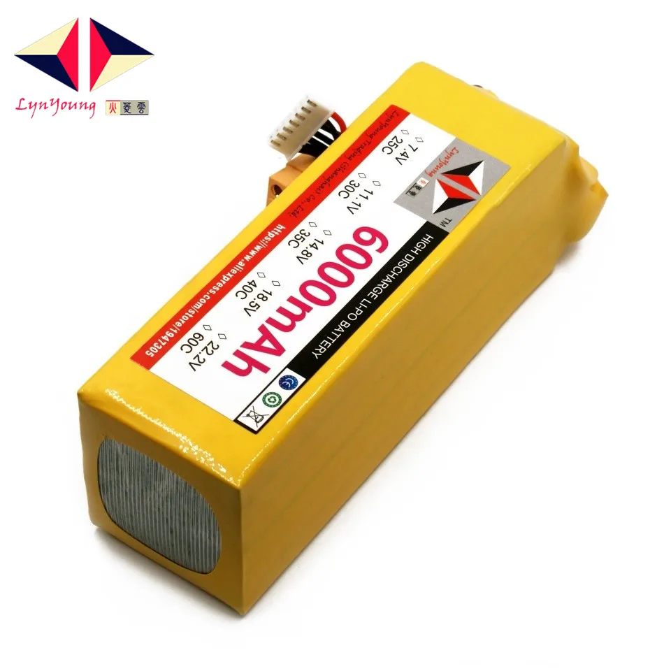 

LYNYOUNG 6S LiPo battery 22.2V 6000mAh 60C max 120c For Airplane drone Helicopter Quadrotor Car