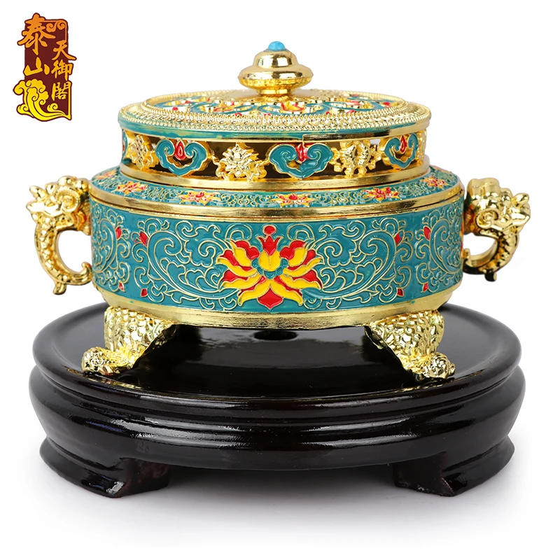 

Tian Yu Ge sandalwood incense burner stove enamel antique temple incense incense room line send copper gourd incense