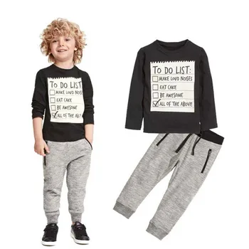 

Winter 2018 kids clothes new style 1Set Kids Toddler Boys Handsome Black Blouse + Gray Casual Pants for baby reborn B2