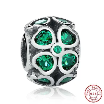 

Authentic 925 Sterling Silver Green Lucky Four-Leaf Clover Charms Fit Bracelet & Necklace Dark Green CZ Jewelry PAS163