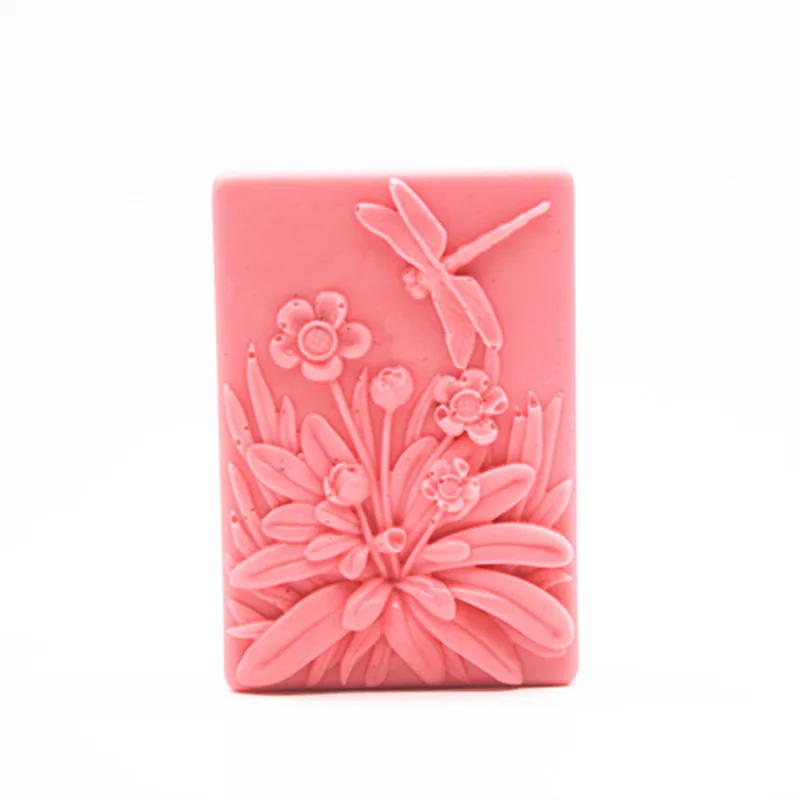 food grade silicone handmade soap mould dragonfly pattern flower soap DIY Craft Block soap making molds