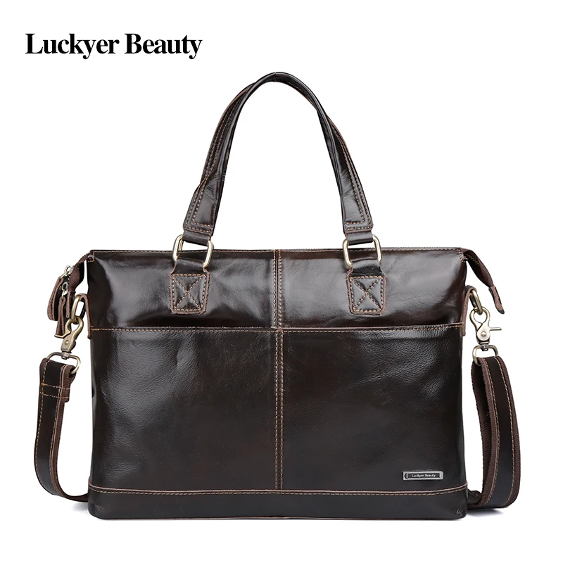 

LUCKYER BEAUTY Crazy Horse Leather Men Briefcase Luxury Brand Handbag for Laptop Business Men Office Folder Bag Travel Portfolio