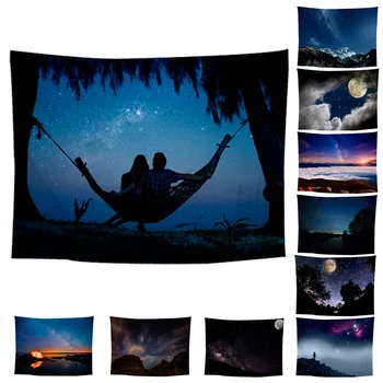 

150*130cm Dacron Starry Sky Tapestry Hippie Room Bedspread Wall Hanging Throw Blanket Nature Universe Landscape Calm Down Mood