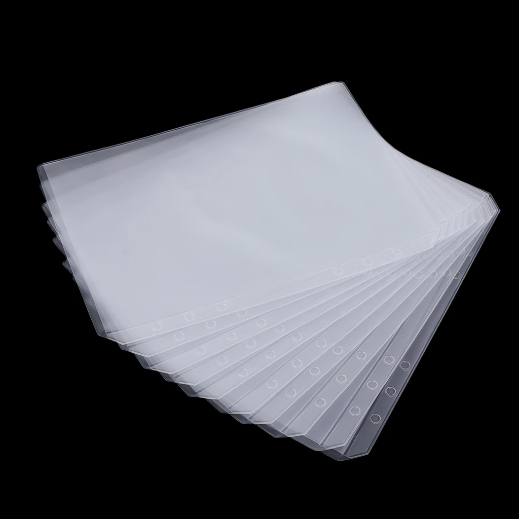 6-Ring Plastic Binder Pockets/Document Pouch/Name Card Credit Card Holder Bag, 10 Pcs Binder Planner Notebook Refills Pockets