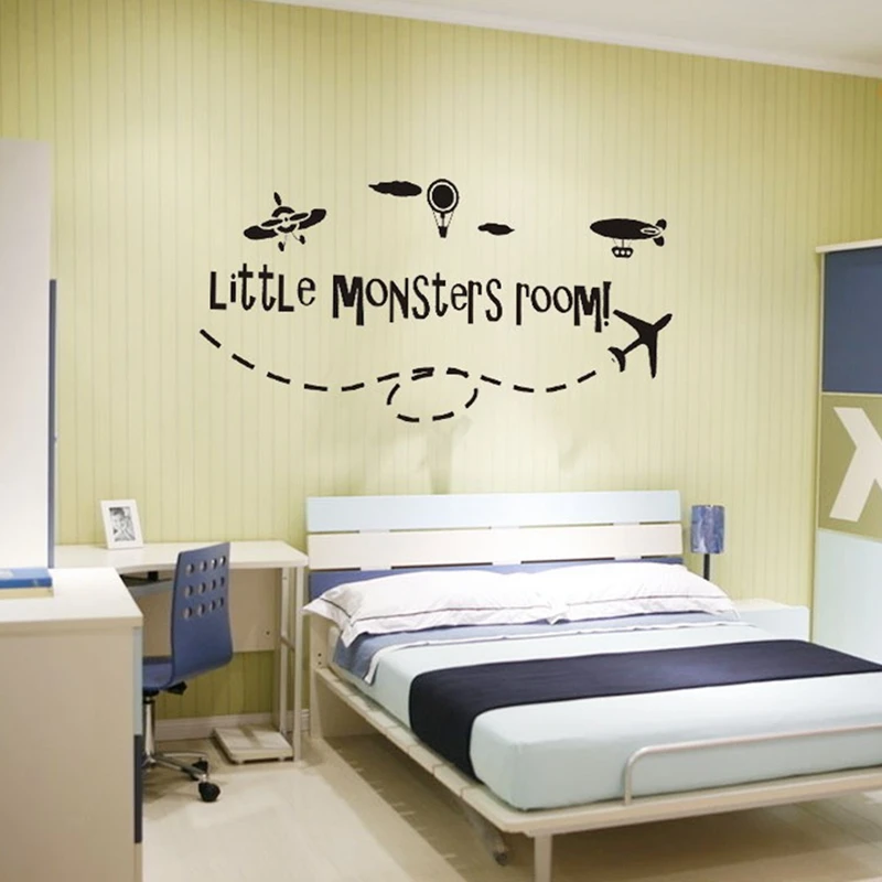 

ebay hot Little monsters room boys airplane wall stickers removable art vinyl decals for kids room boys free shipping q0018