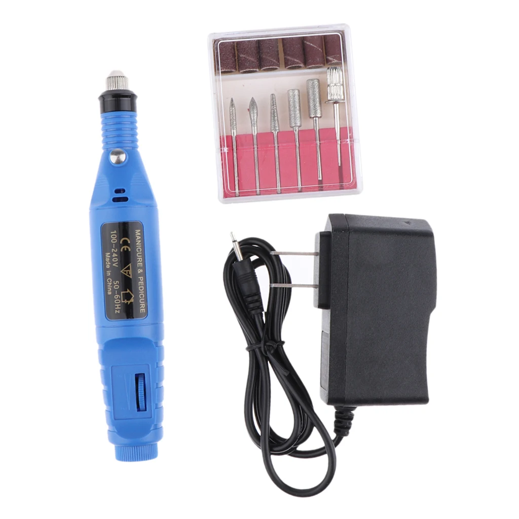 Nail Art Drill Treatments Kit Machine Electric File Buffer Bits Acrylics Manicure Pedicure Hands & Nails Repair US Plug - Blue