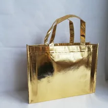 100 шт./лот, блестящая золотая металлическая лазерная сумка для покупок, китов, однотонные нетканые сумки для яркой торговой выставки, вечерние и другие мероприятия