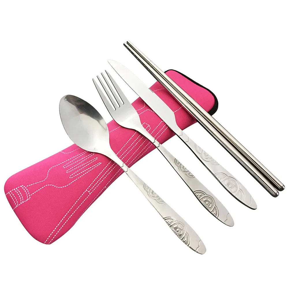 Hot 4 Pcs/Set Stainless Steel Fork Spoon Chopsticks Travel Camping Cutlery Tools Tableware MCK99 | Спорт и развлечения
