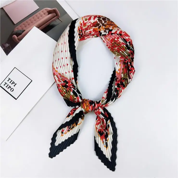 3 Dot Floral Black Плиссированный небольшой квадратный шарф, сморщенный Шелковый платок, женский квадратный шарф с принтом, небольшой сморщенный декоративный платок - Цвет: 3 Dot Floral Black