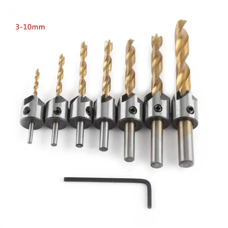 7Pcs 3 10mm Countersink Drill Bit Carpentry Woodworking Boring Tool