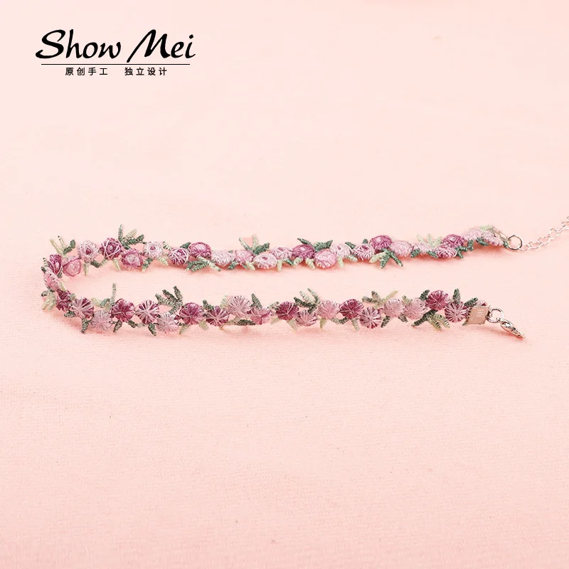 Модное колье-ошейник с фиолетовыми цветами и листьями, короткое ожерелье с ключицей, украшение на шею для девочек
